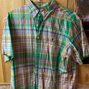 Polo Short Sleeve summer plaid button up XL